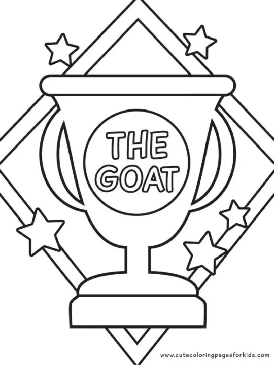 blank coloring sheet with trophy, stars, and words 