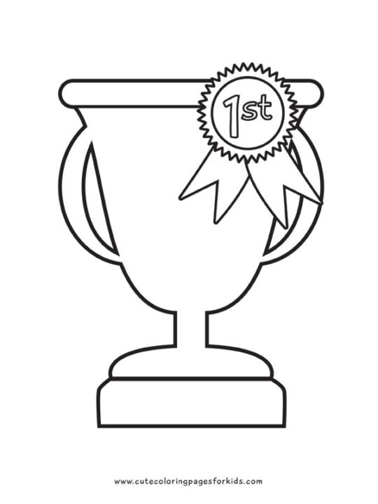 line drawing of trophy coloring with 1st place ribbon 