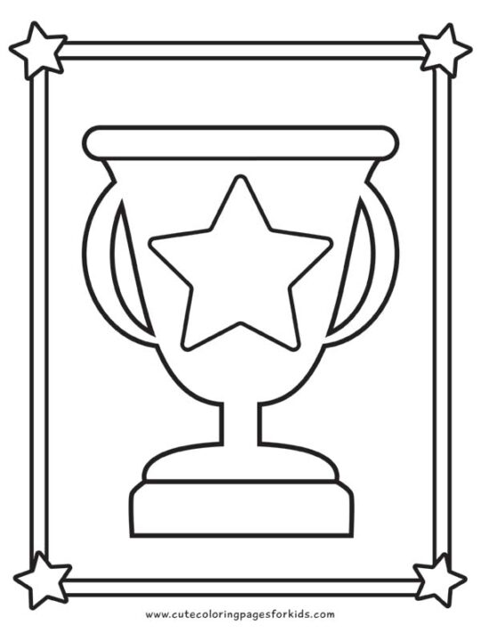 line drawing of star trophy with stars in corners of border