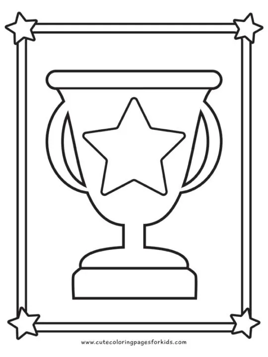 line drawing of star trophy with stars in corners of border