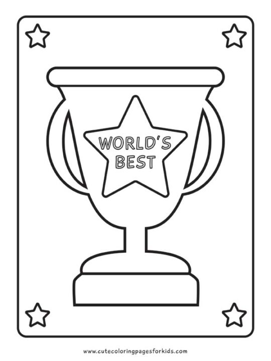 trophy coloring page with stars and the words "world's best"