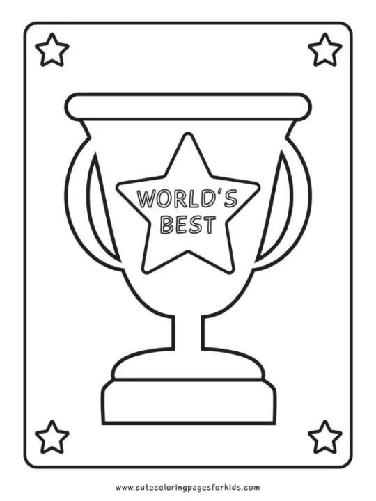 trophy coloring page with stars and the words 