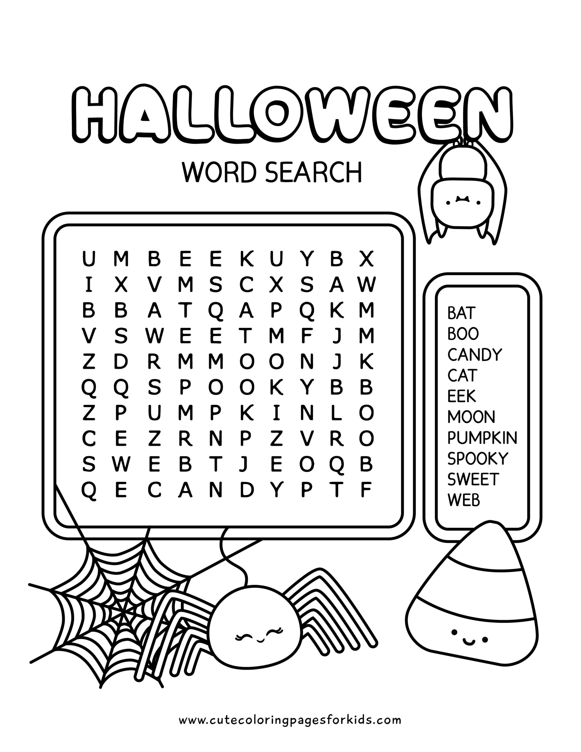Halloween Word Search Coloring Pages