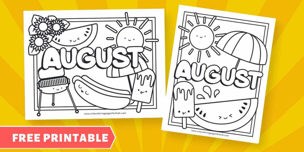 header image with two August-themed coloring pages