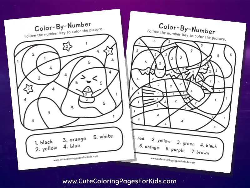 halloween color by number coloring pages