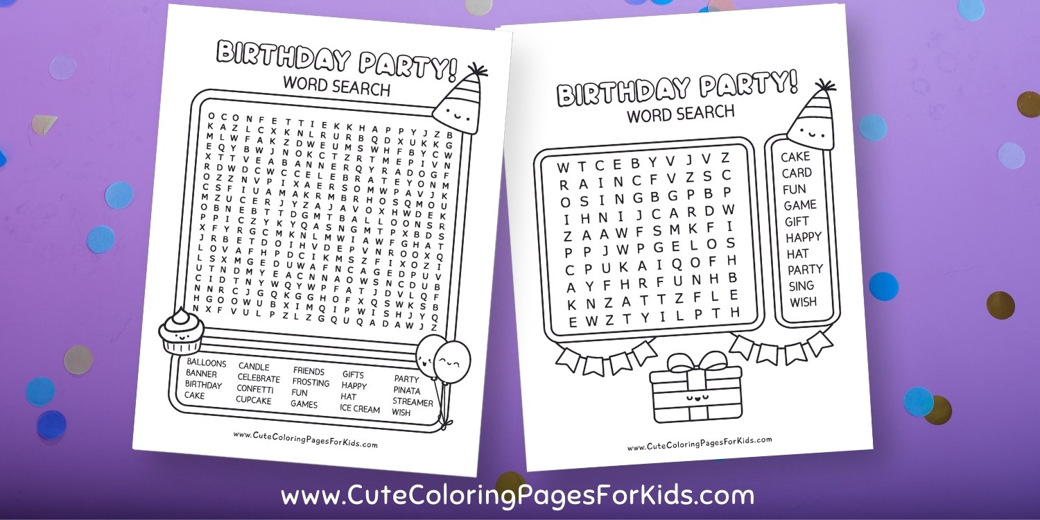 Birthday Party Word Search Free Printable