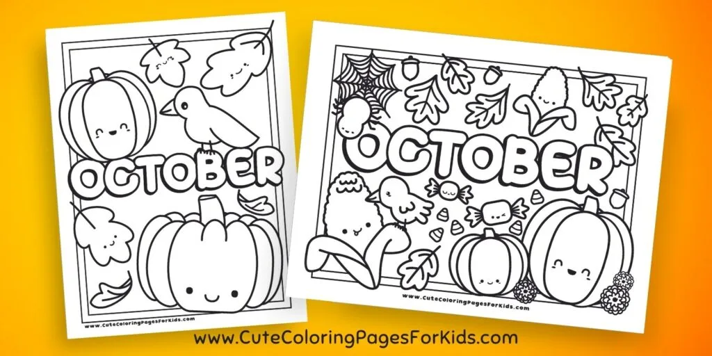 two coloring sheets with lots of October elements