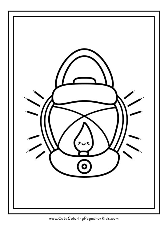 coloring page of simple lantern drawing with cute, smiling flame