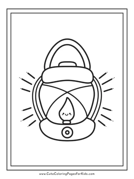 coloring page of simple lantern drawing with cute, smiling flame