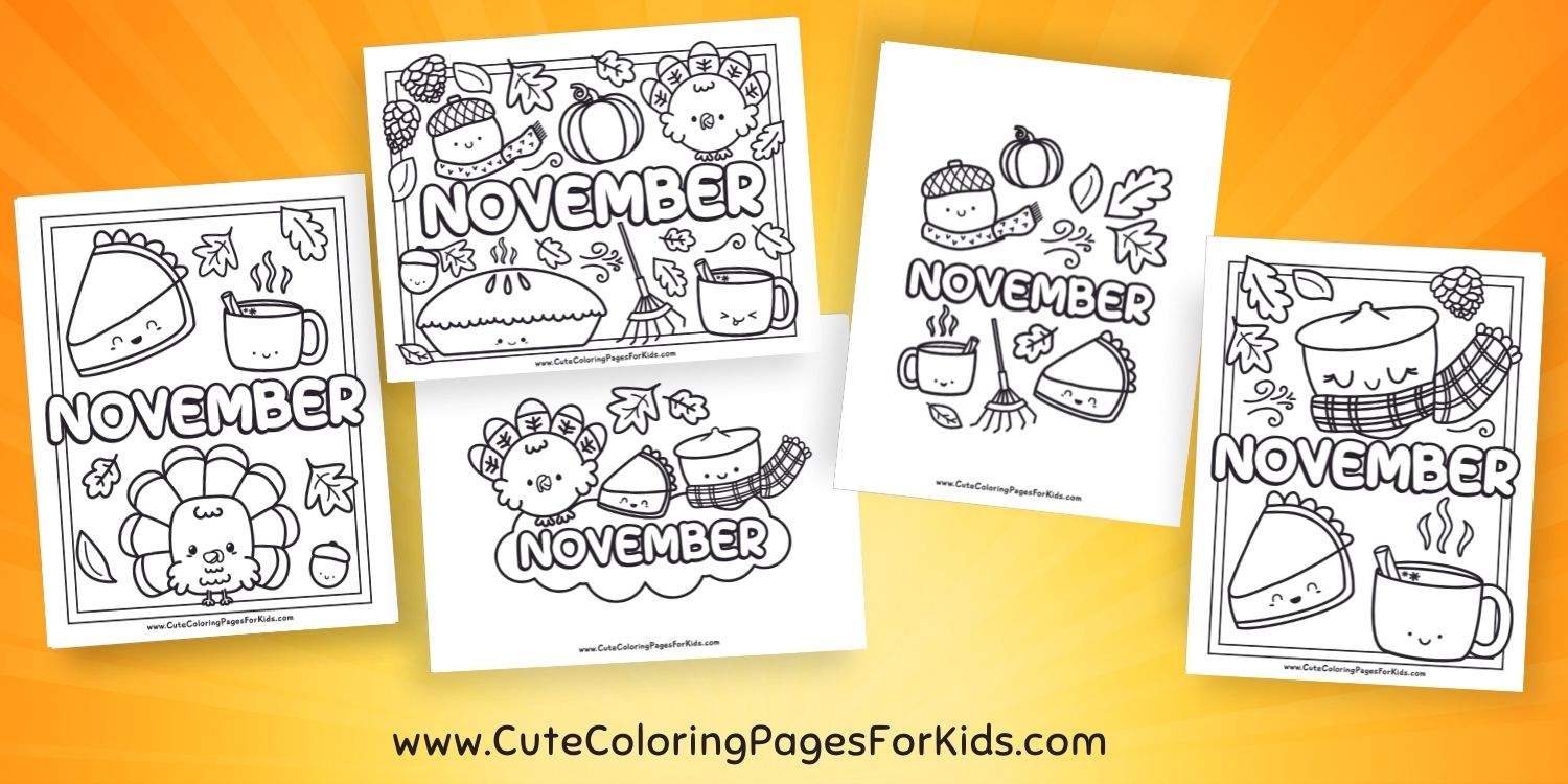 collection of five simple coloring sheets for november