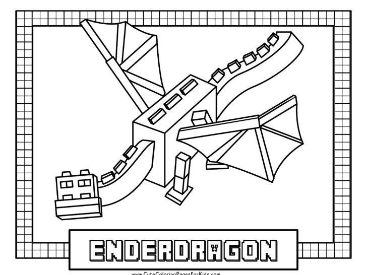 Minecraft coloring sheet with Enderdragon and block frame