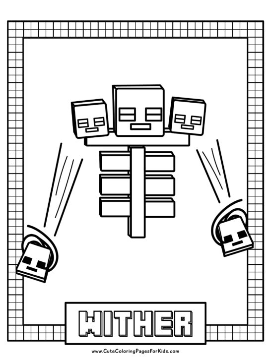 simple line drawing of Minecraft Wither throwing skulls for coloring