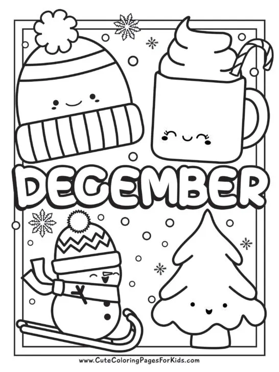 December Coloring Pages: 4 Free Printable Coloring Sheets - Cute