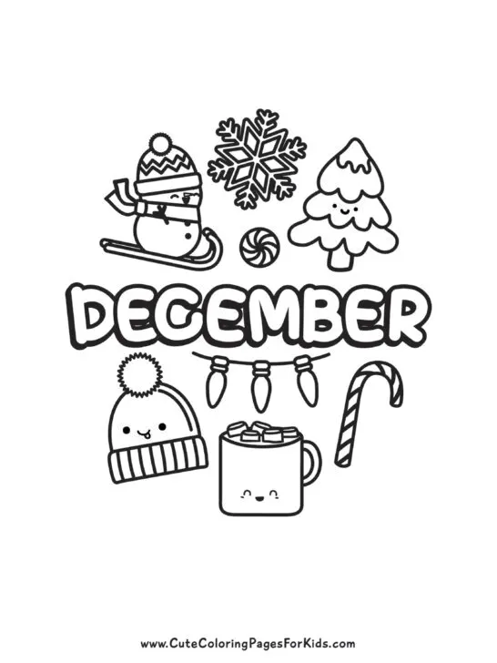 December Coloring Pages: 4 Free Printable Coloring Sheets - Cute