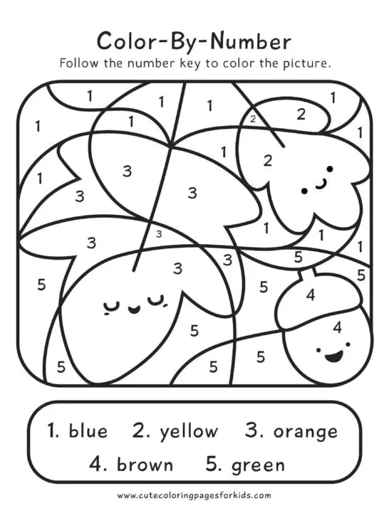 line drawings of leaves on color by number sheet