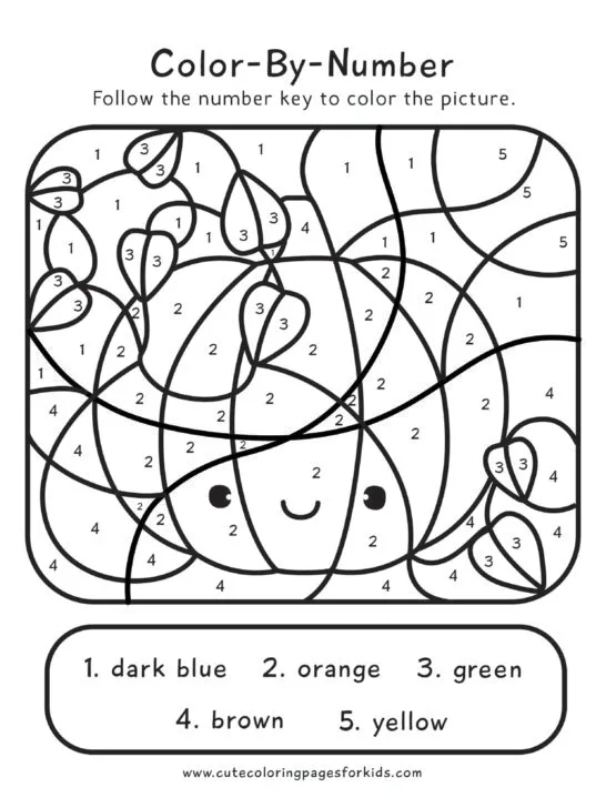 Download sheet of the pumpkin color by number worksheet for kids.