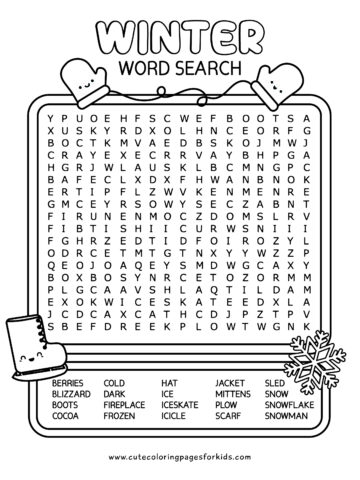 Snow Fort Word Search Puzzle Activity Page with Coloring