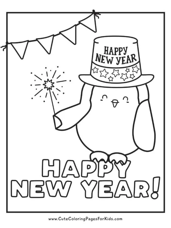 Happy New Year 2024 Coloring Page for Kids