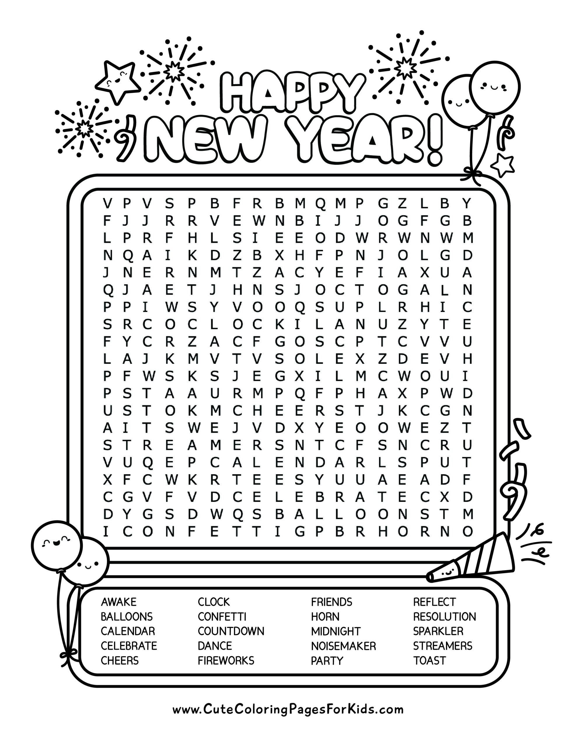 New Year's Word Search (Free Printable PDF) Cute Coloring Pages For Kids
