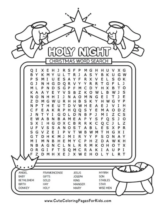Religious Christmas Word Search Cute Coloring Pages For Kids