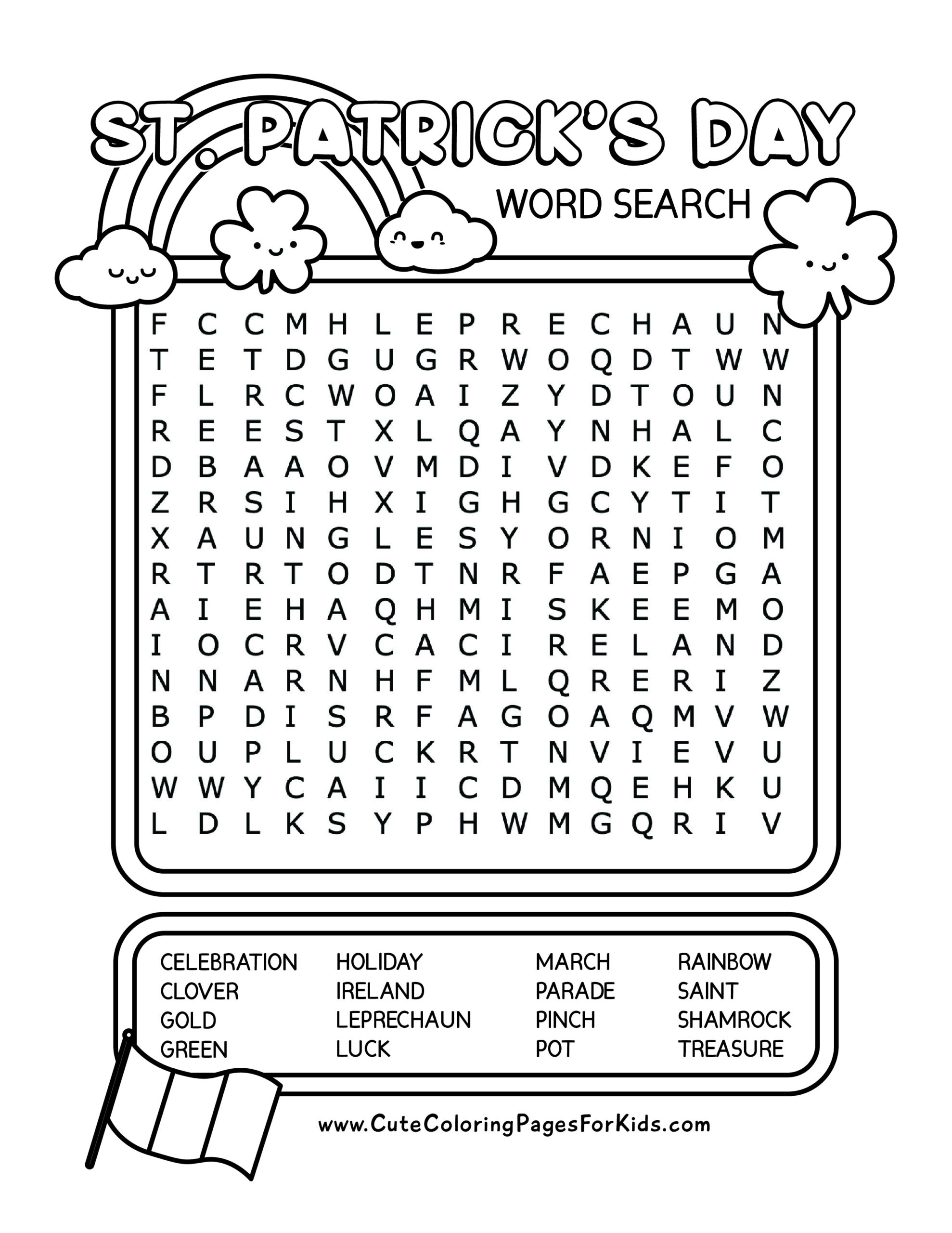 St. Patrick's Day Word Search: Free Printables for Kids - Cute Coloring ...