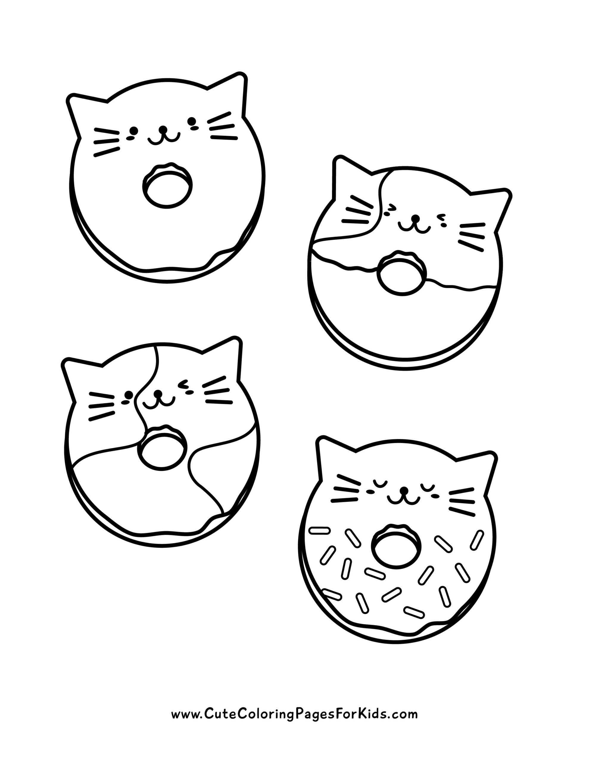 Coloring list with various kitten-shaped donuts