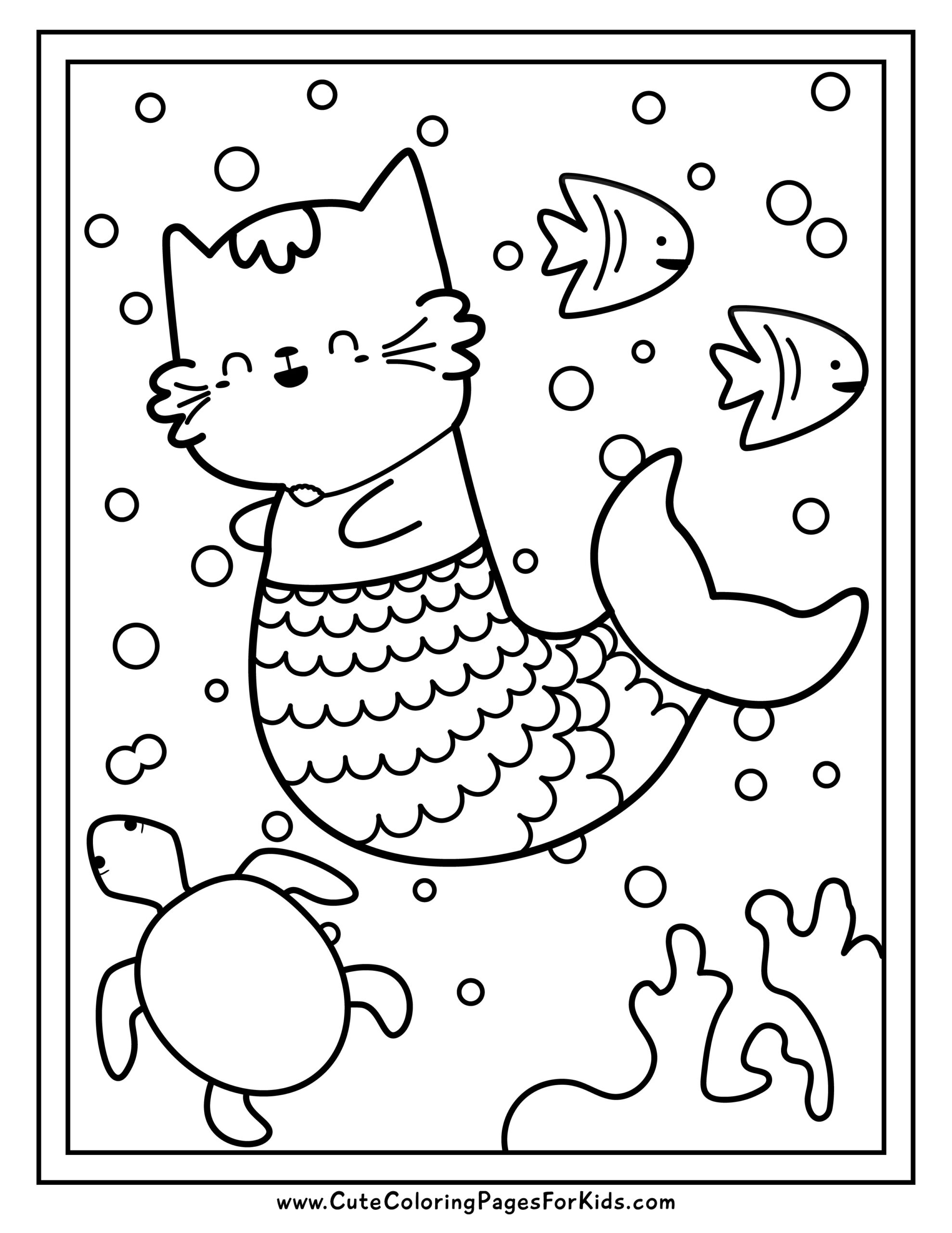 Mermaid Kitty Cat Coloring Page