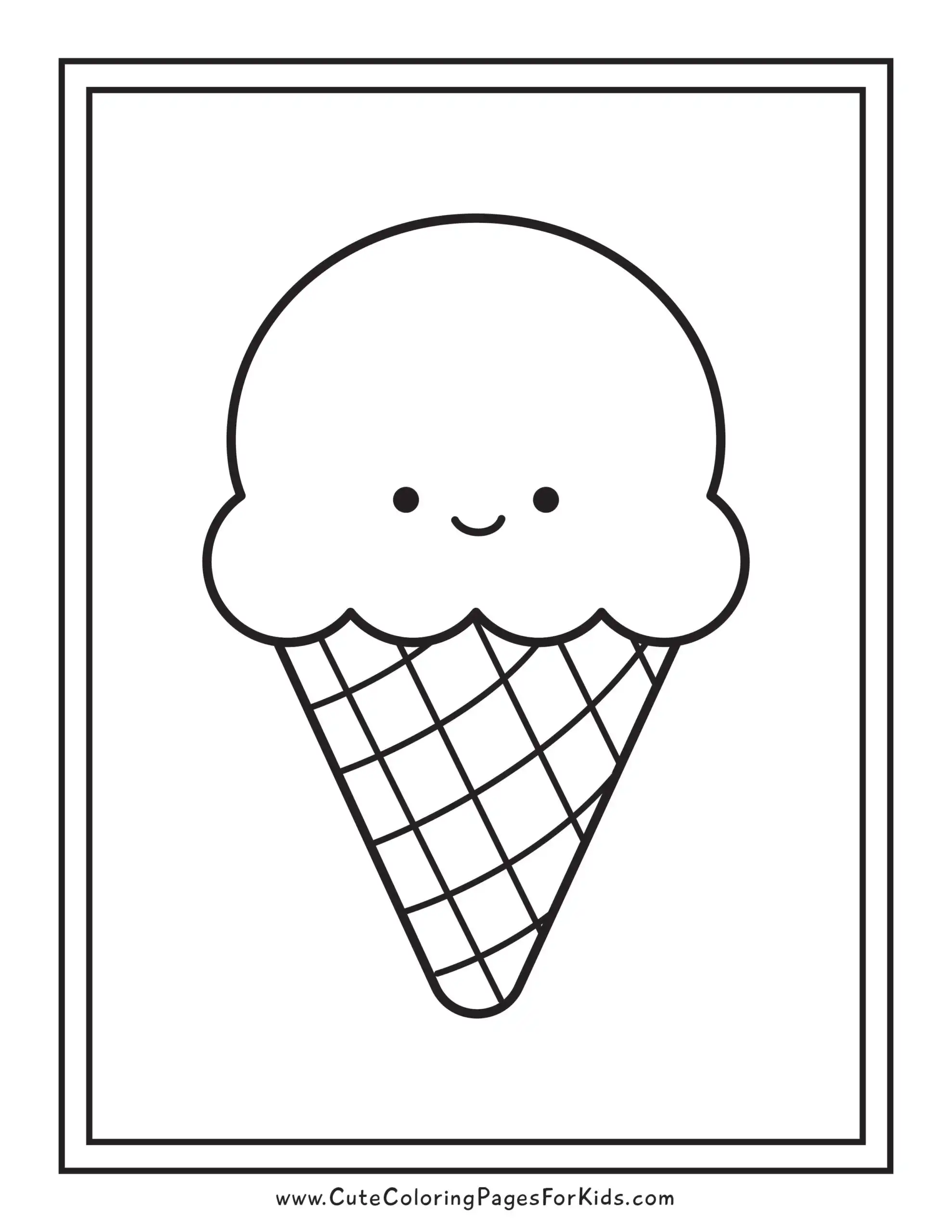 easy ice cream cone coloring page for preschool and toddlers