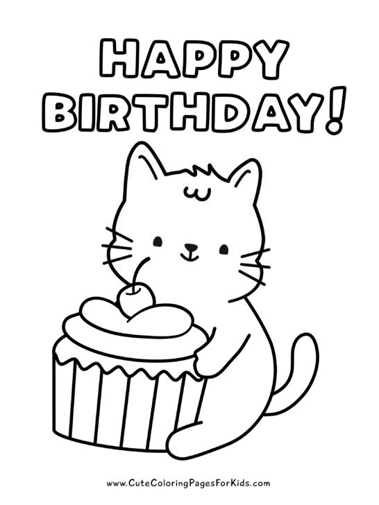 cute kitten holding a cupcake with the words happy birthday 