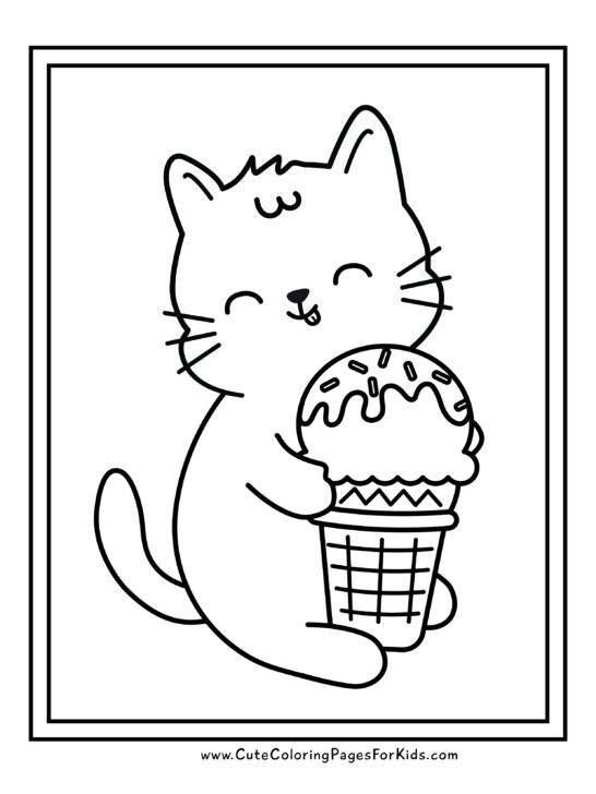 simple drawing of cat with ice cream cone