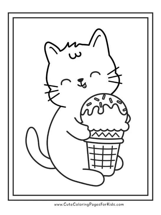 simple drawing of cat with ice cream cone