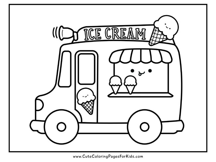 cute ice cream truck coloring page with smiley face