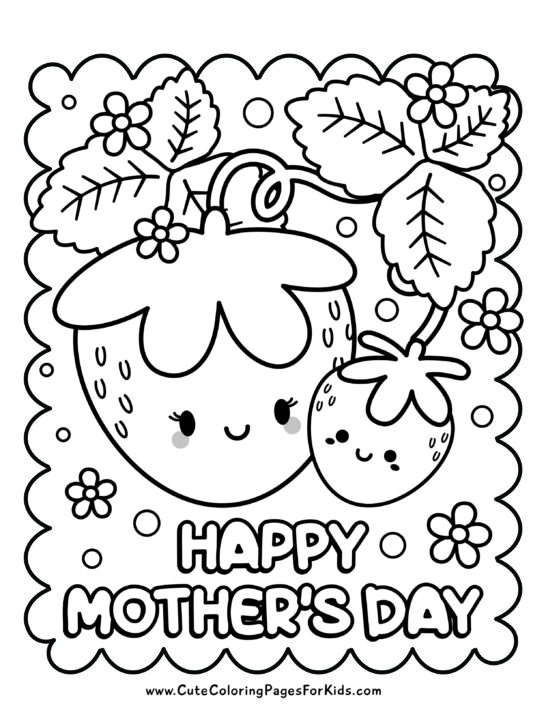 Happy Mother's Day coloring page with cute strawberries