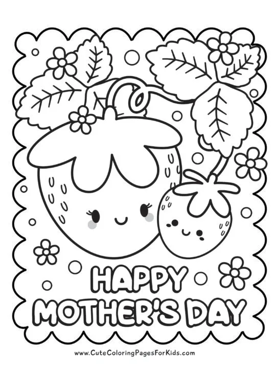 Happy Mother's Day coloring page with cute strawberries