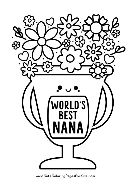 Worlds Best Nana trophy coloring page with flowers