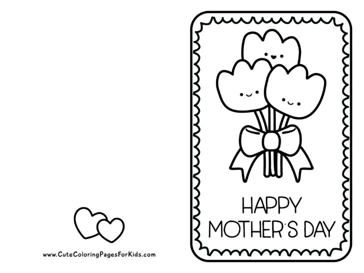 a Mother's Day card that you can color with a picture of tulips tied with a bow