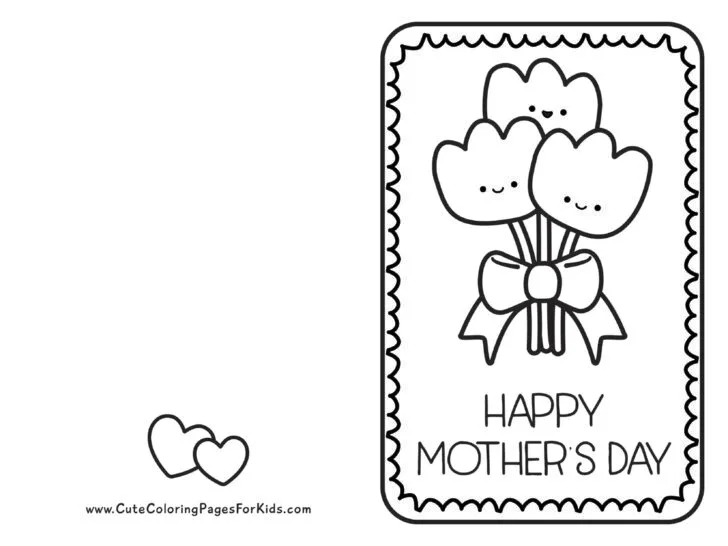 a Mother's Day card that you can color with a picture of tulips tied with a bow