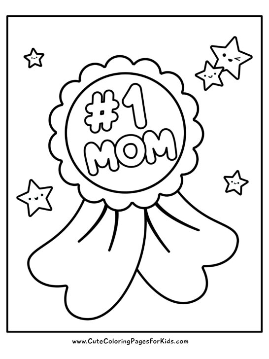 coloring page for Mom with picture of #1 Mom ribbon
