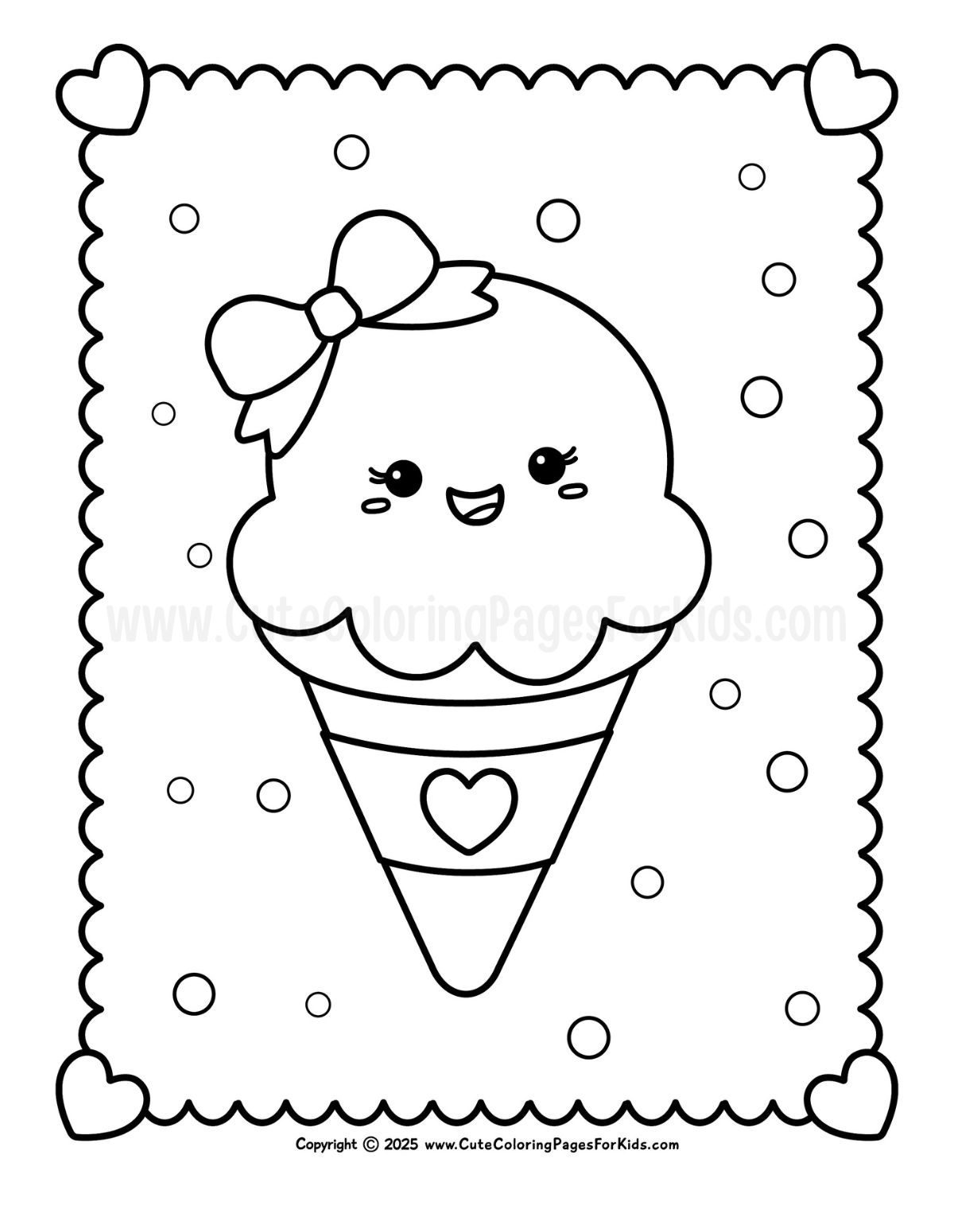 ice cream coloring sheet with picture of a kawaii girl ice cream cone