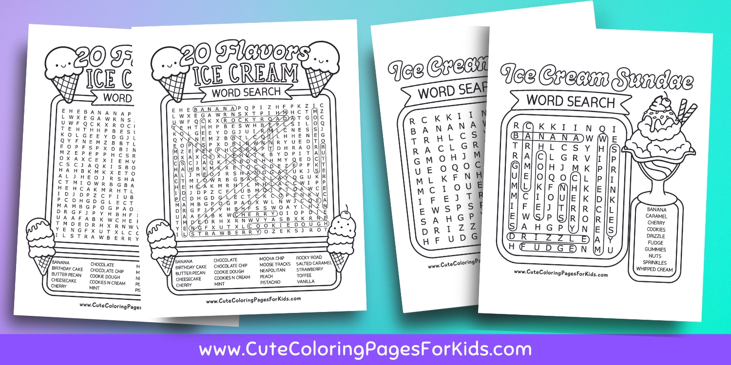 ice cream word search sheets with answers