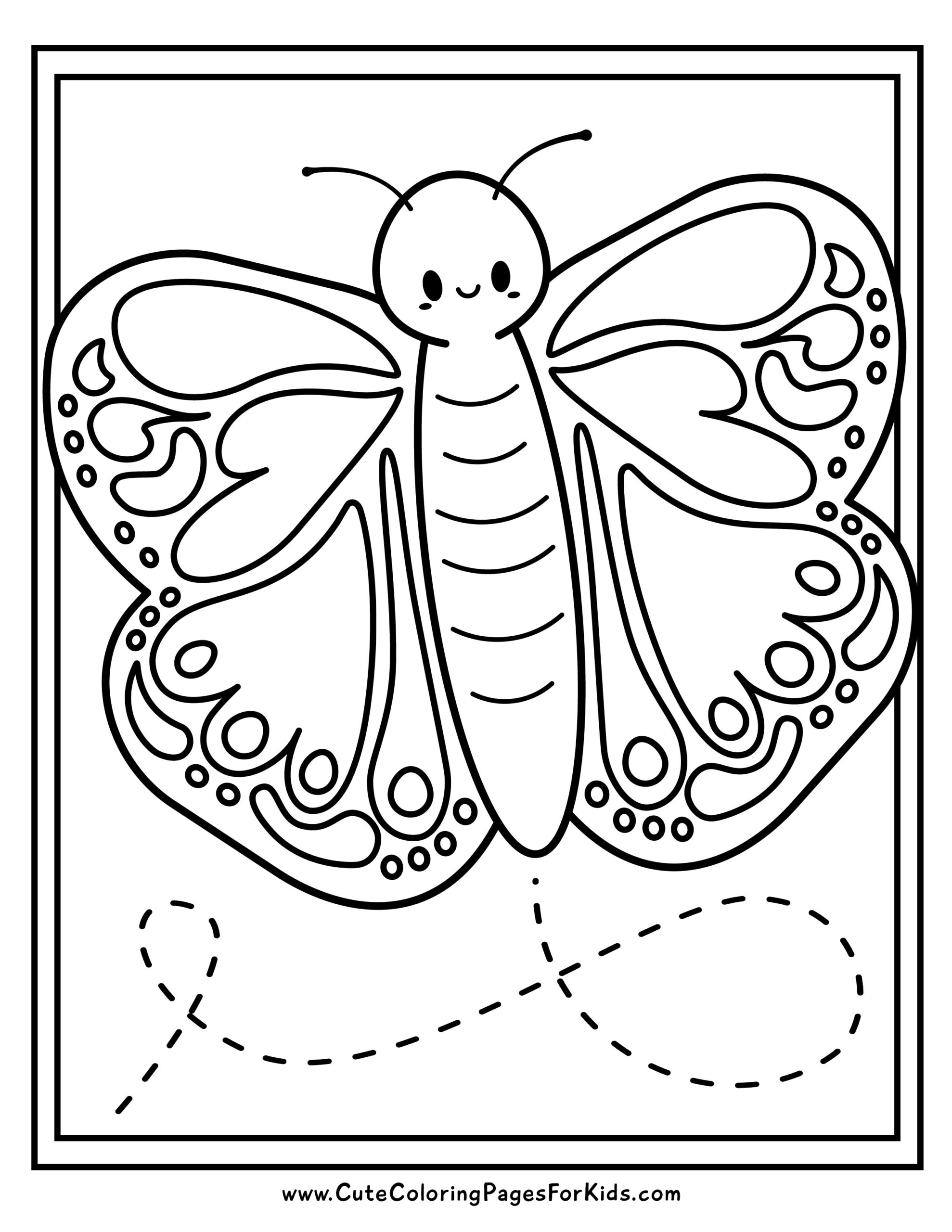 Cute butterfly coloring page with swirls