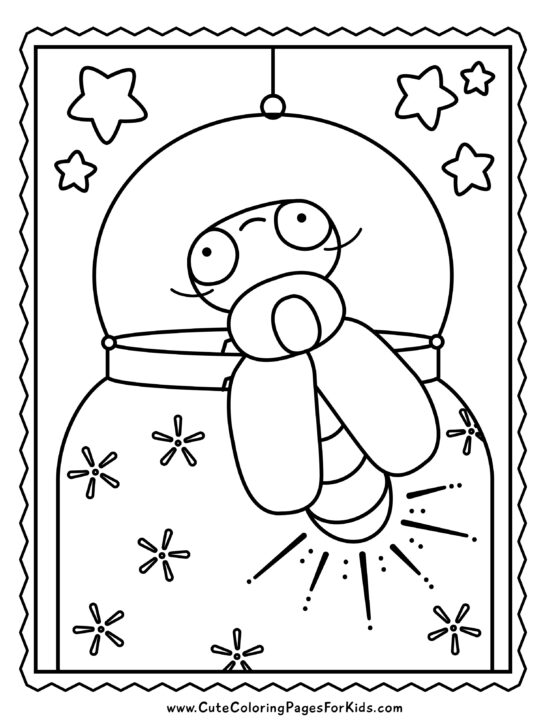 lightning bug coloring page with insect on a jar with stars in the background
