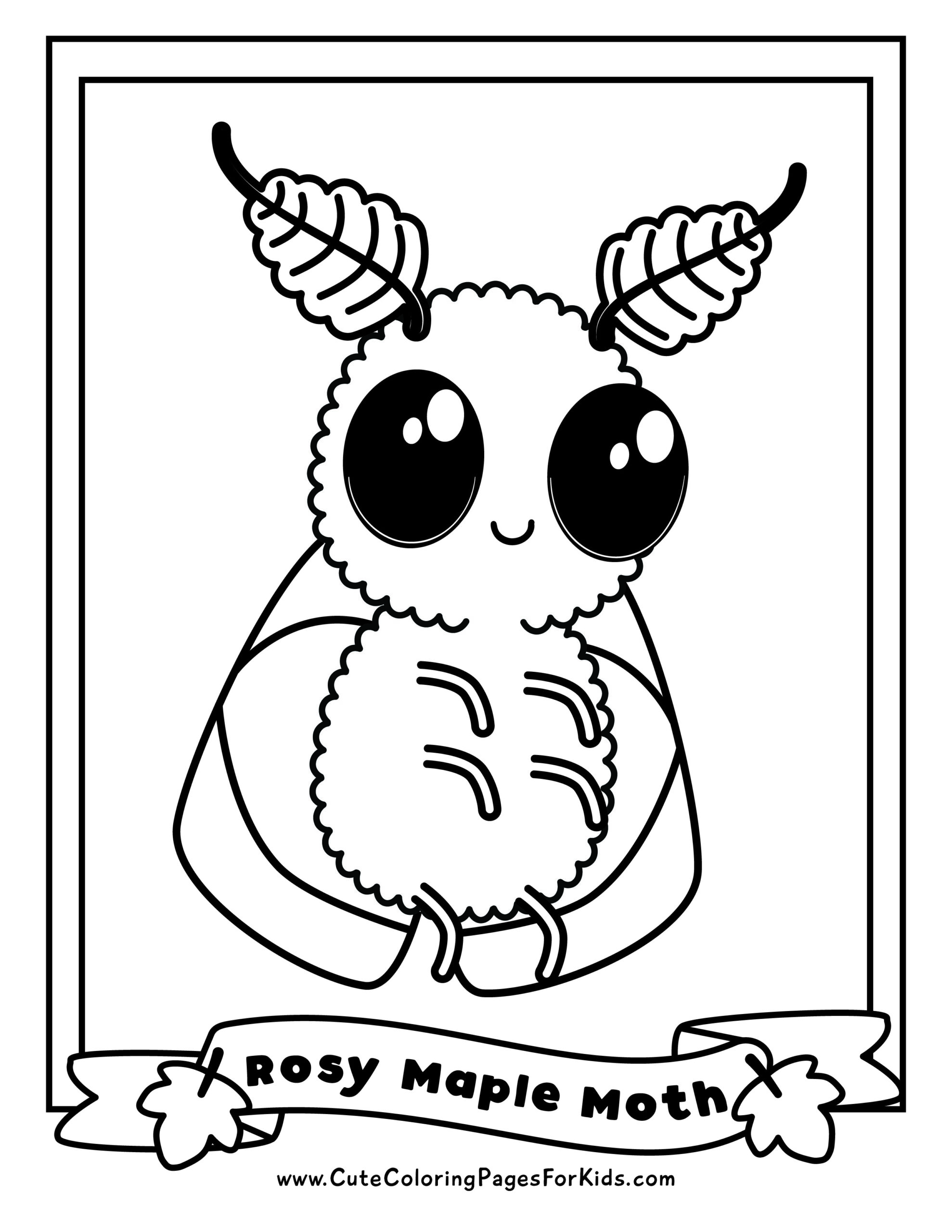 Cute rose maple moth insect coloring page