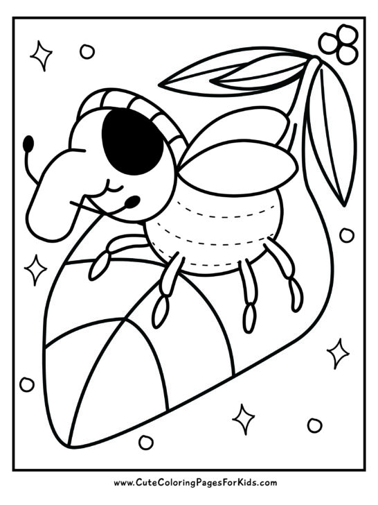 funny weevil coloring sheet with weevil standing on a leaf