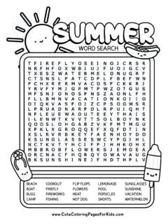 Free Printable Summer Word Search for Kids - Cute Coloring Pages For Kids