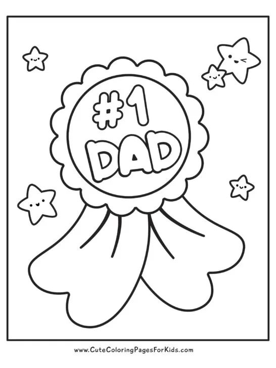 coloring page for Dad with picture of #1 Dad ribbon