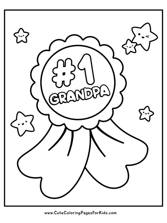 coloring page for Grandpa with picture of #1 Grandpa ribbon 