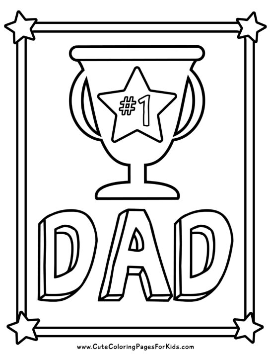 Father's day coloring page with trophy for #1 Dad