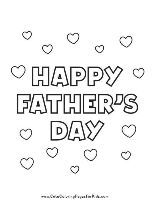 simple Happy Father's Day coloring sheet with little hearts
