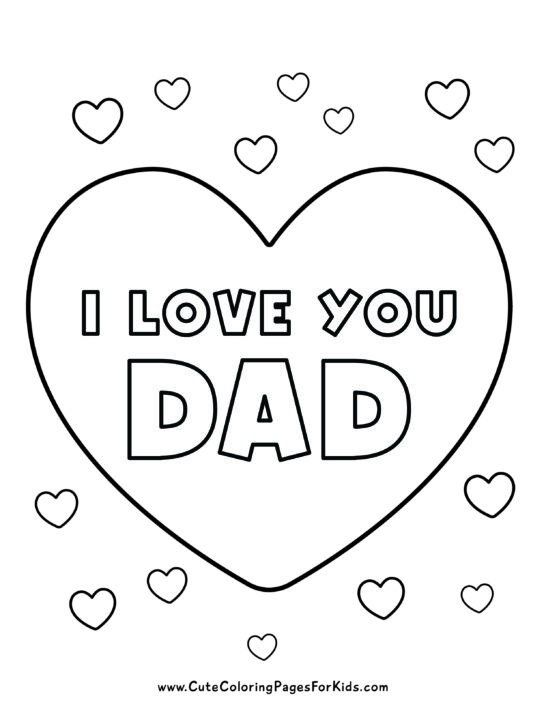simple I Love You Dad coloring page with hearts